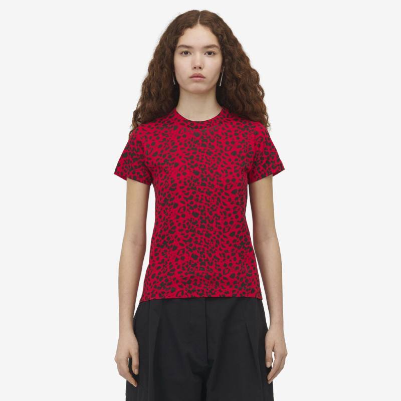Alexander McQueen Women's Red Leopard Fitted T-shirt - 10 (Cotton)